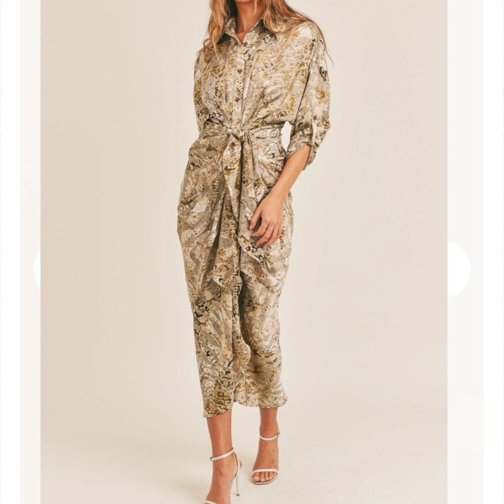 Worn By Ana Snake Print Button Down Shirt Midi Dress